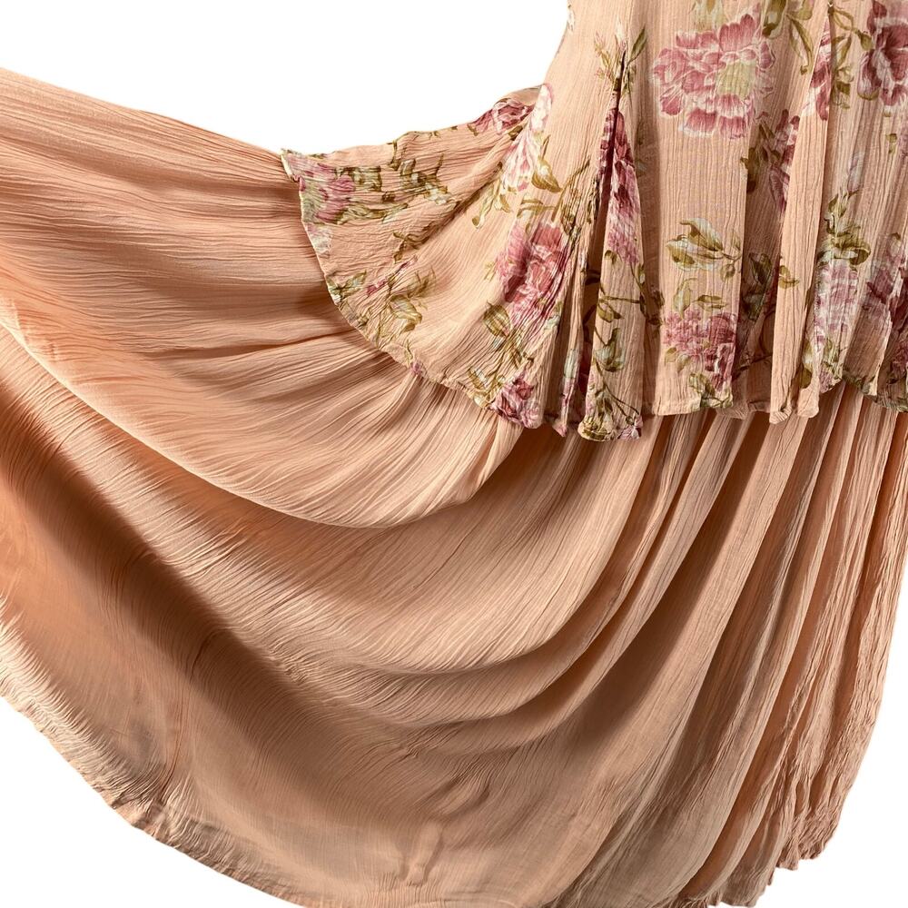 Vtg 90s NOS Romantic Boho Rose Floral Coquette Rayon Tier Maxi Dress L Victorian - Picture 10 of 16